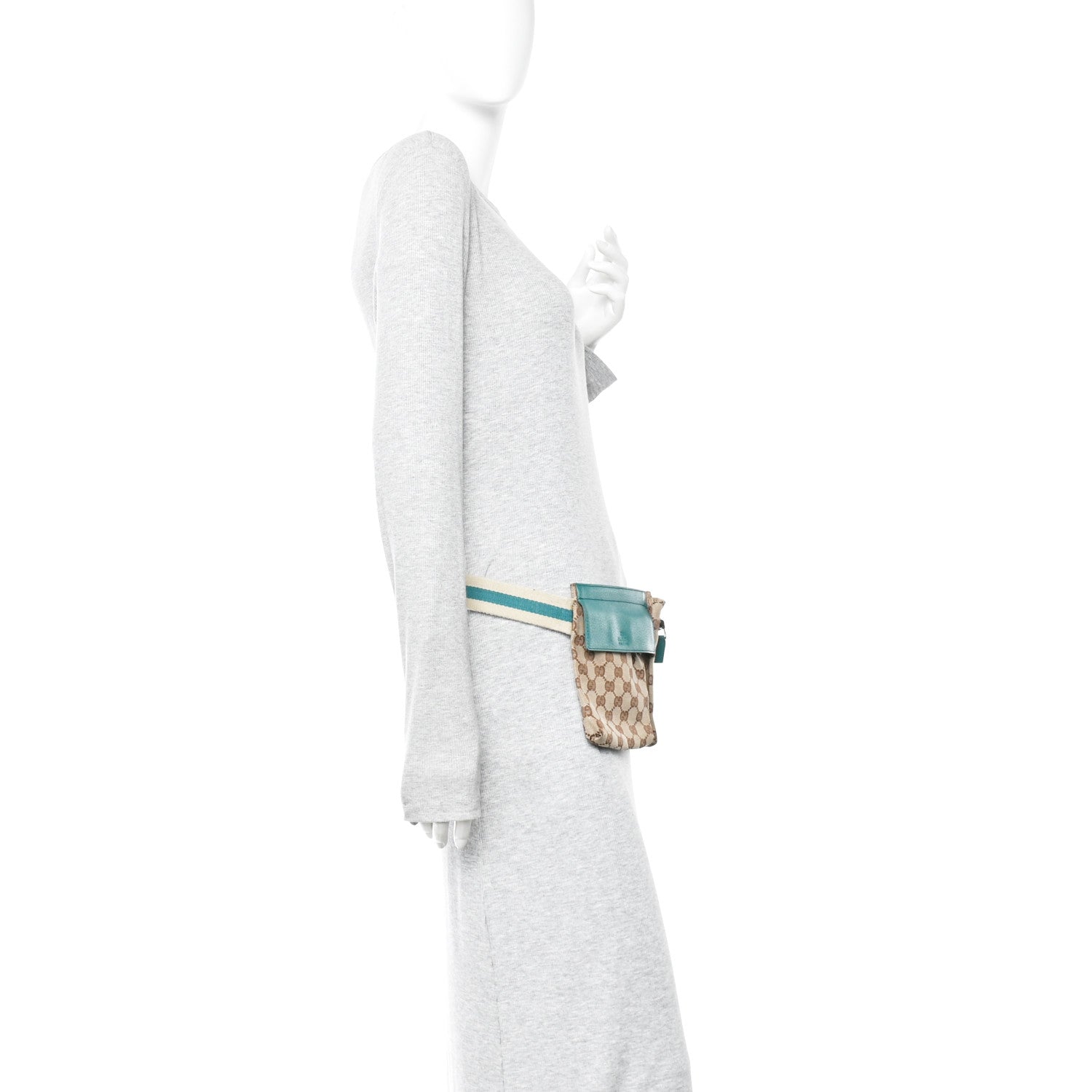 GG Monogram Web Double Pocket Belt Bag Turquoise