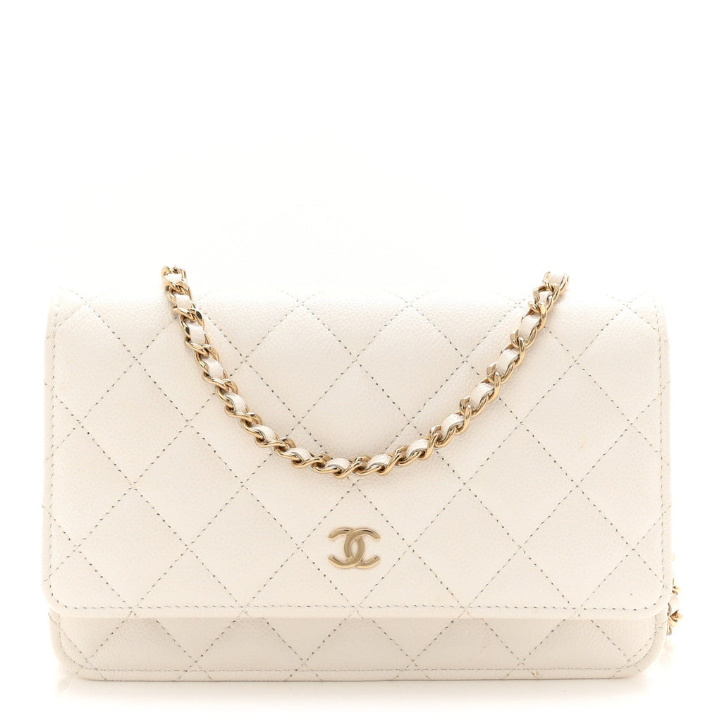 Caviar Quilted Wallet on Chain WOC White