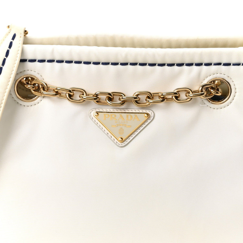 Tessuto Nylon Triangle Chain Tote White