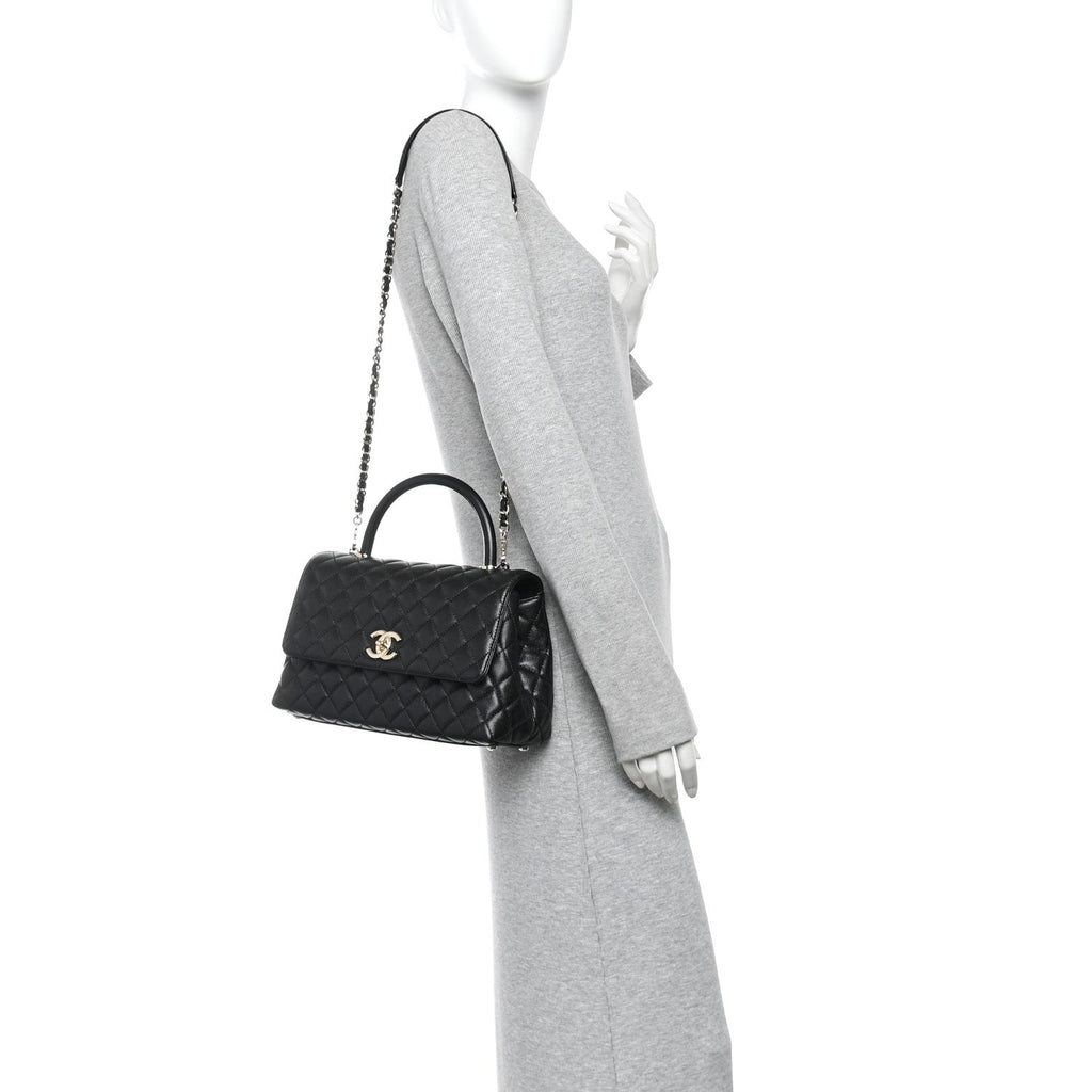 Caviar Quilted Small Coco Handle Flap Black