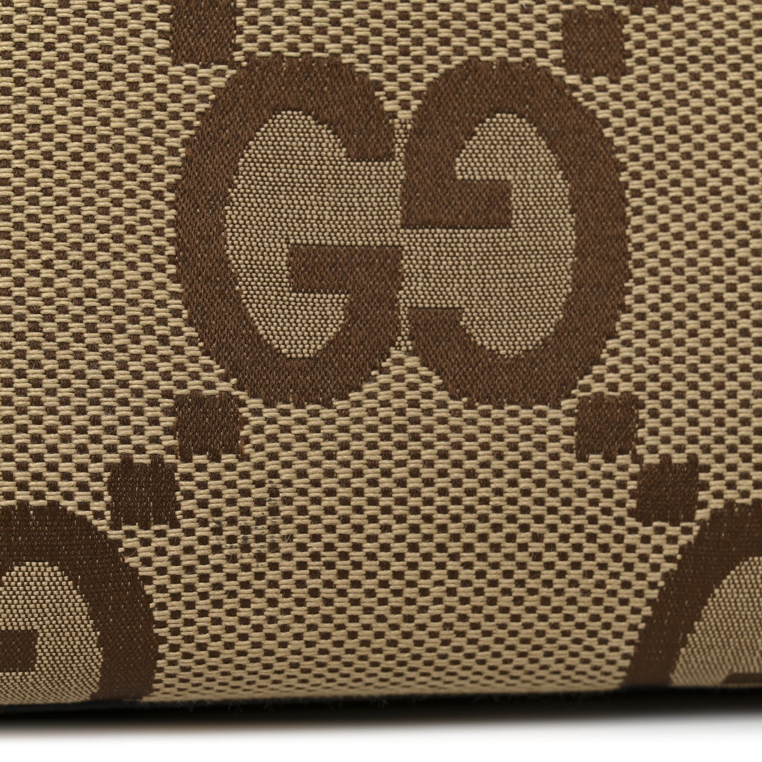Monogram Jumbo GG Textured Dollar Calfskin Web Small Tote Bag Camel Ebony New Acero
