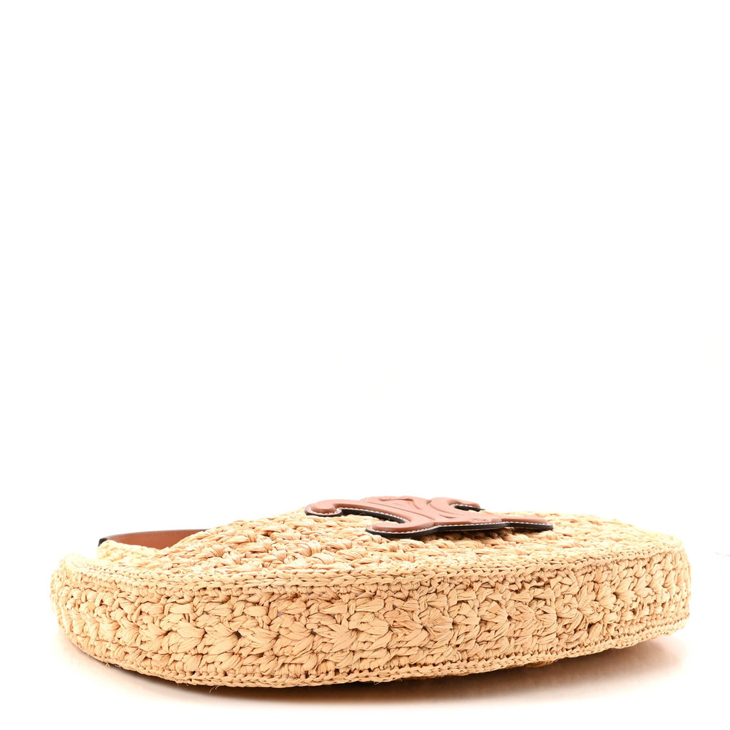Raffia Calfskin Triomphe Panier Hobo Bag Natural Tan