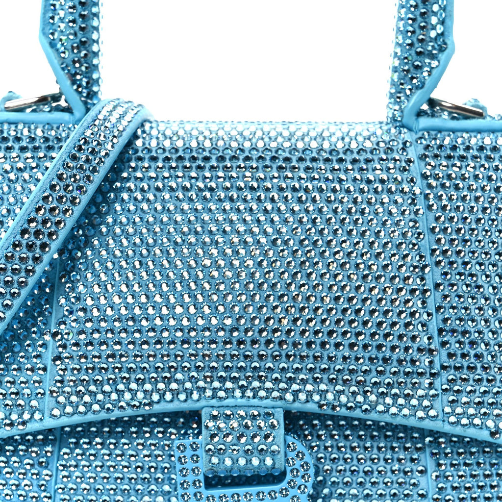 Strass Suede Hourglass Top Handle Bag XS Light Blue