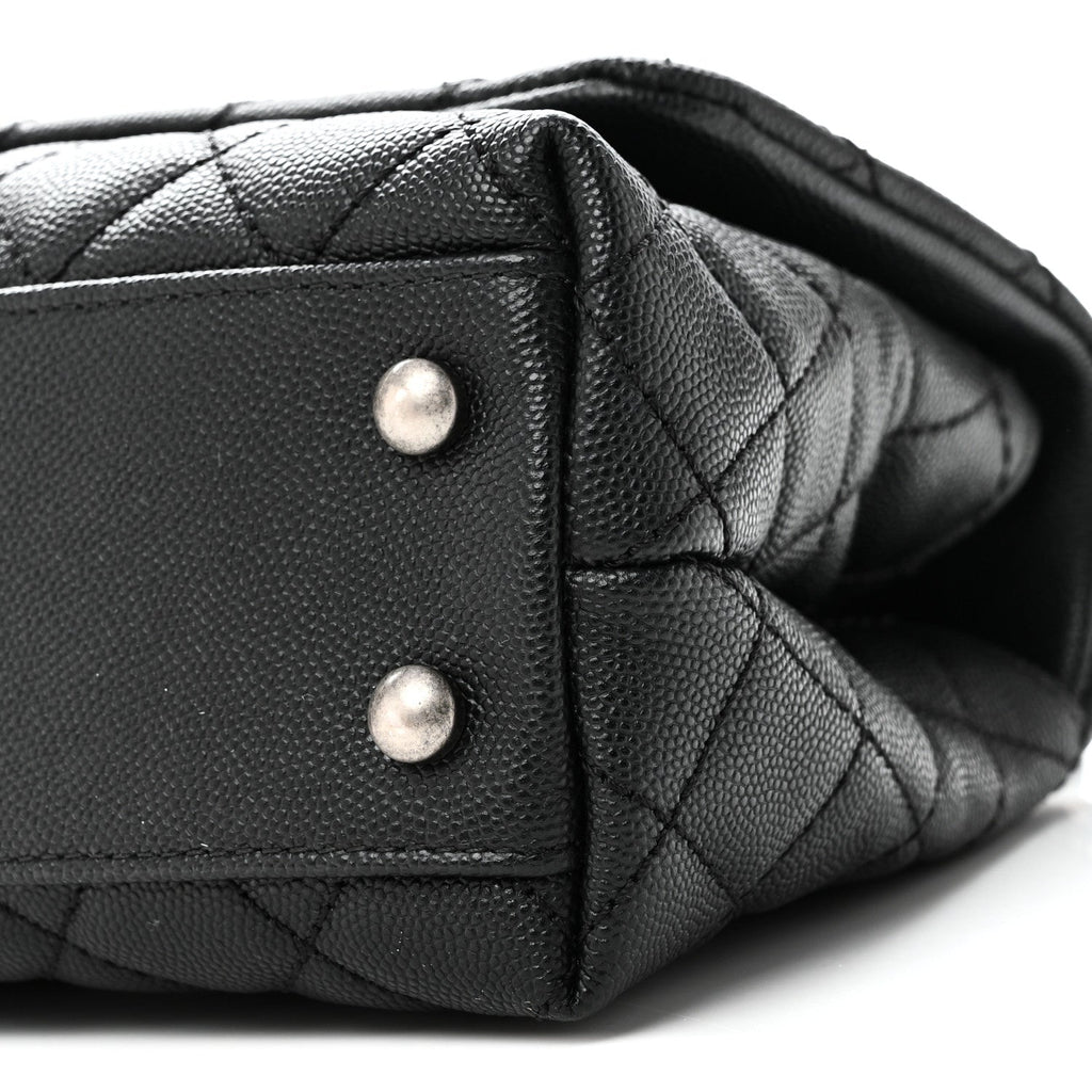 Caviar Lizard Embossed Quilted Mini Coco Handle Flap Black