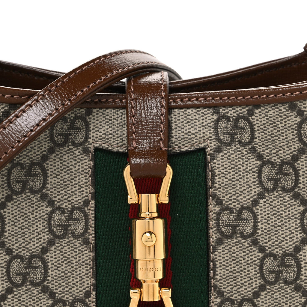 GG Supreme Monogram Azalea Calfskin Web Mini Jackie 1961 Hobo Beige Ebony Brown Sugar