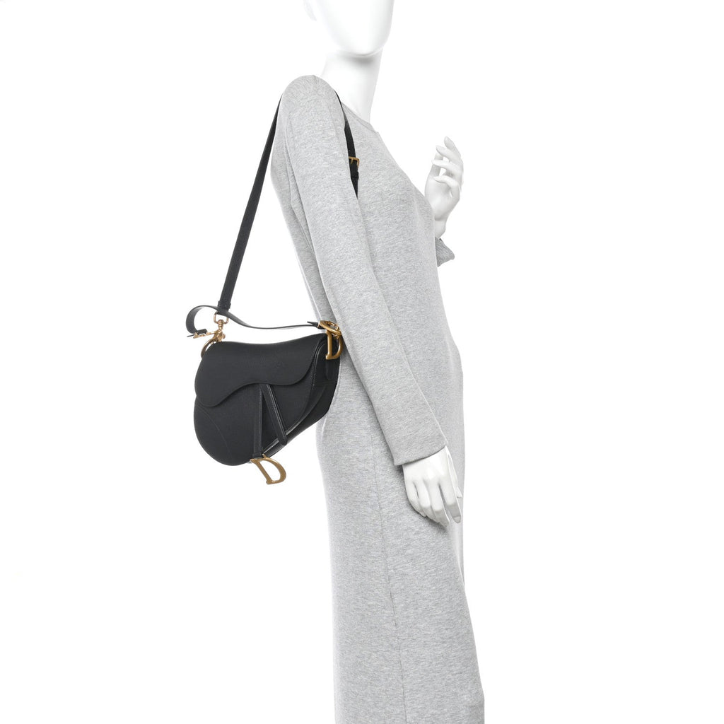 Grained Calfskin Saddle Bag With Strap Black