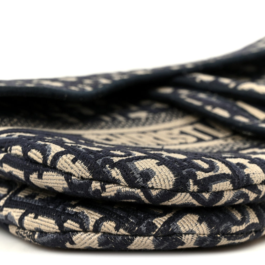 Oblique Embroidered Saddle Bag Blue