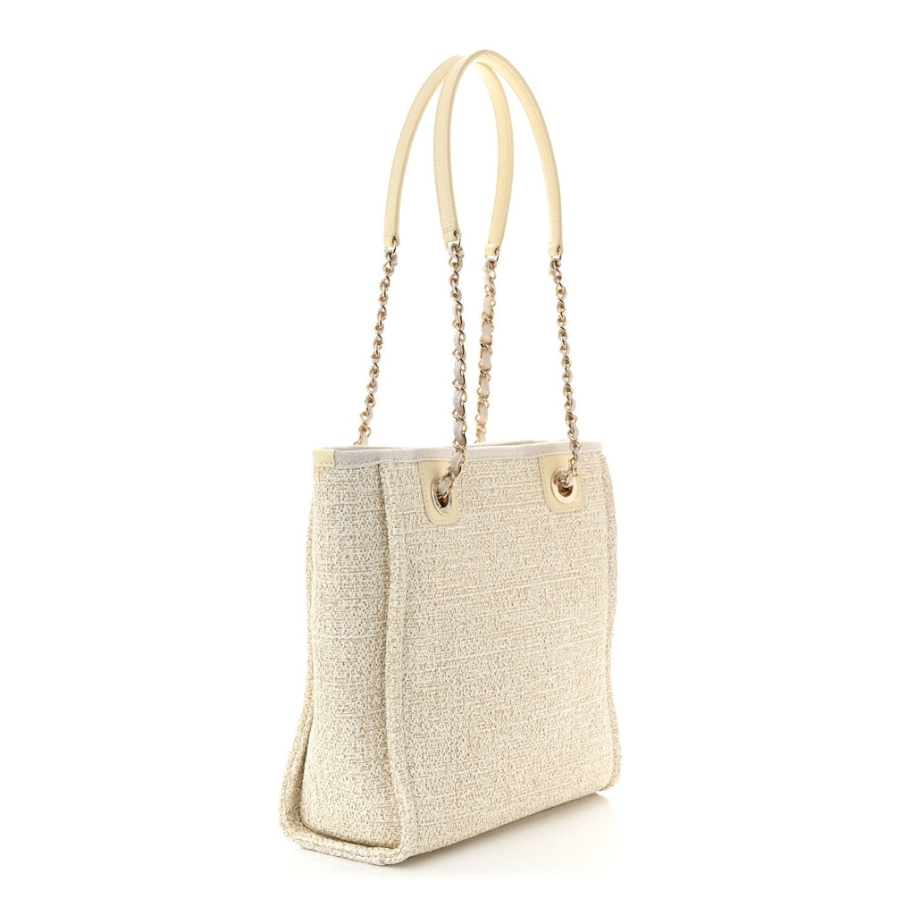 Lurex Boucle Mini Deauville Tote White