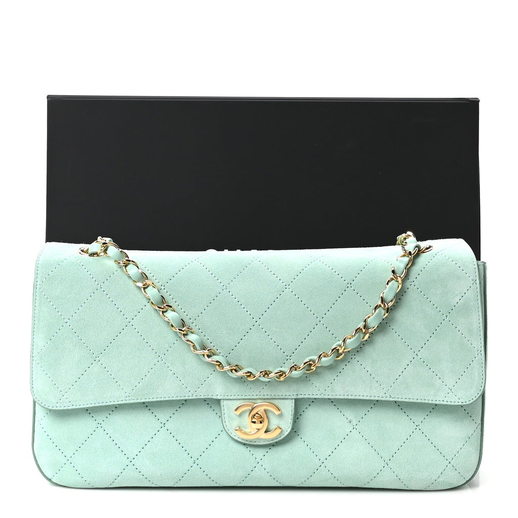 Suede Calfskin Small Souplissimo Maxi Flap Green