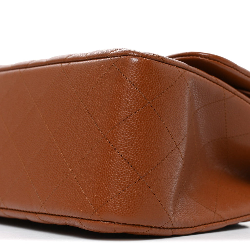 Caviar Quilted Jumbo Double Flap Light Brown
