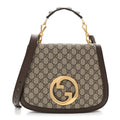GG Supreme Monogram Textured Dollar Calfskin Web Medium Blondie Top Handle Shoulder Flap Bag Beige Ebony New Acero