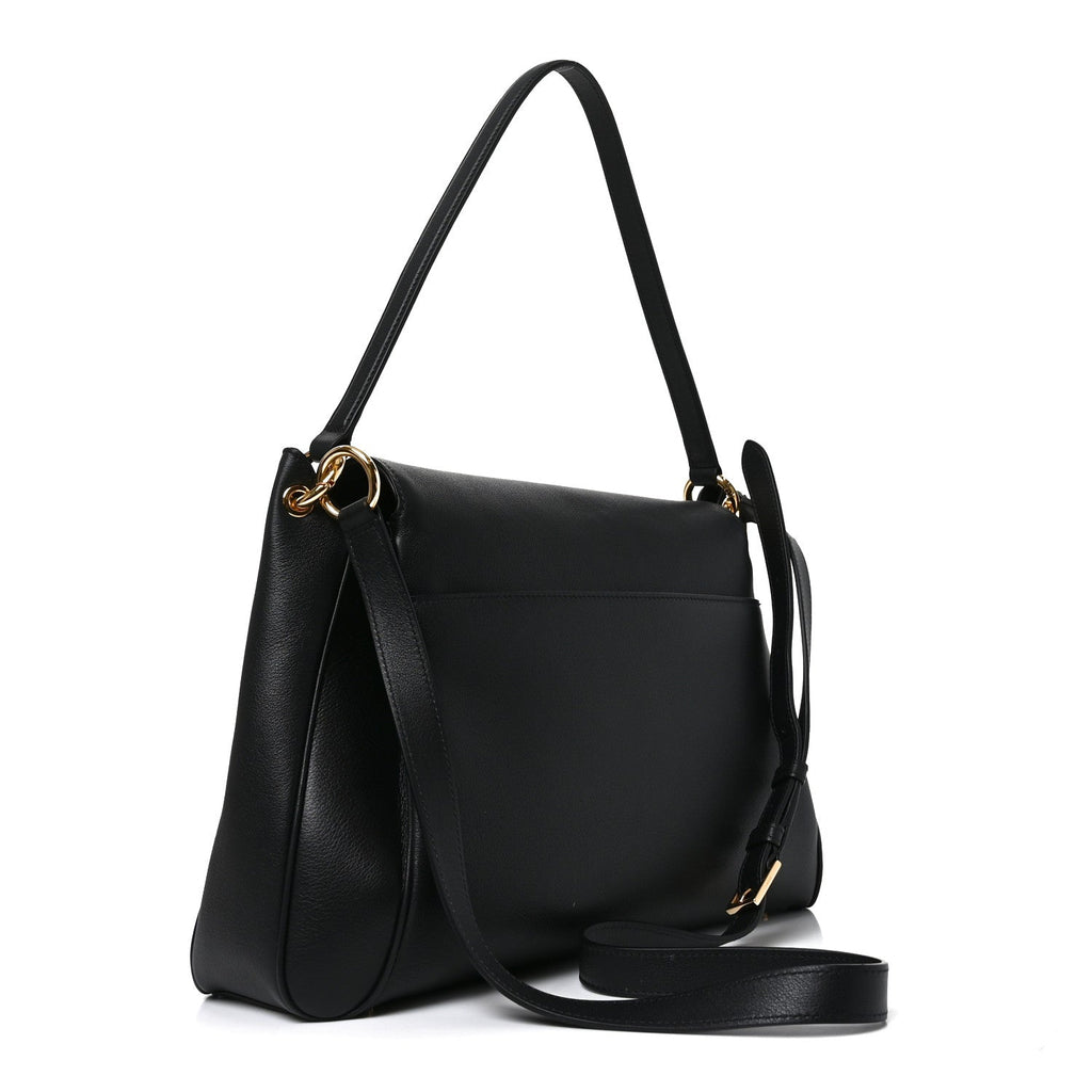 Natural Grain Calfskin Tara Medium Shoulder Bag Black