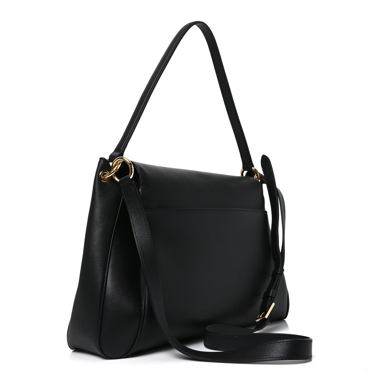 Natural Grain Calfskin Tara Medium Shoulder Bag Black
