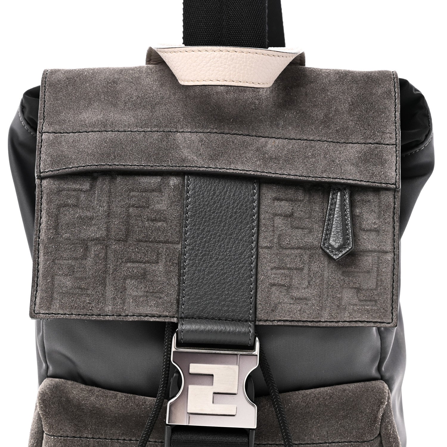Suede Nylon Santander Cuoio Romano Bi-Color FF Embossed Small Fendiness Backpack Piombo Fango Grigio Polvere Asphalto