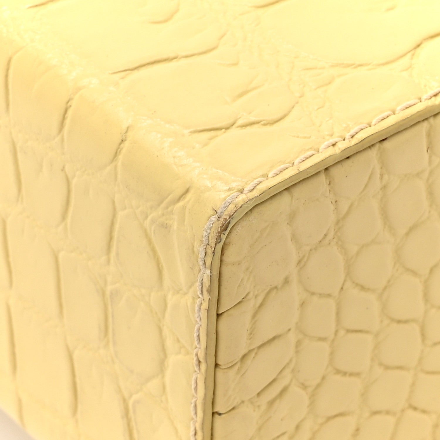 Calfskin Crocodile Embossed Daisey Box Clutch Yellow