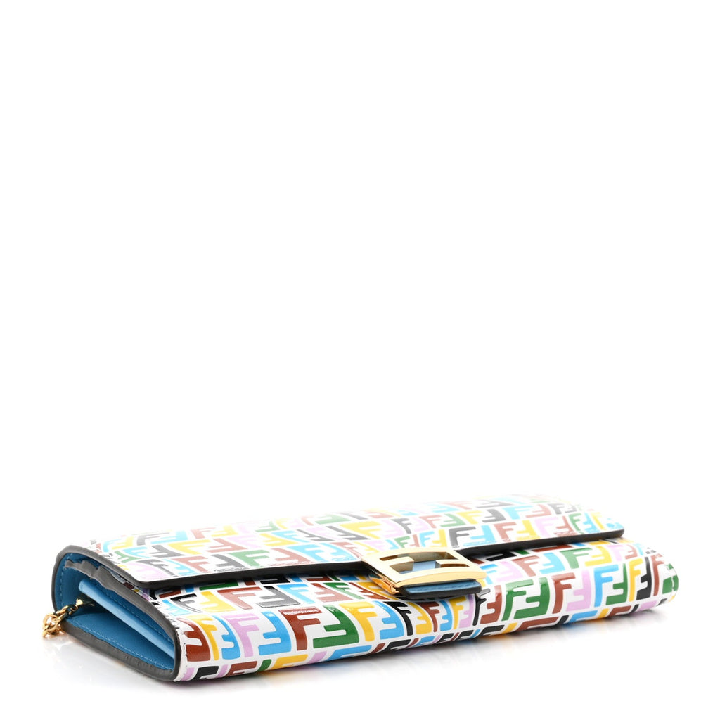 X SARAH COLEMAN Vitello Liberty Ceylon Micro FF Fish Eye Embossed Continental Envelope Wallet On Chain Multicolor Cyber Blue
