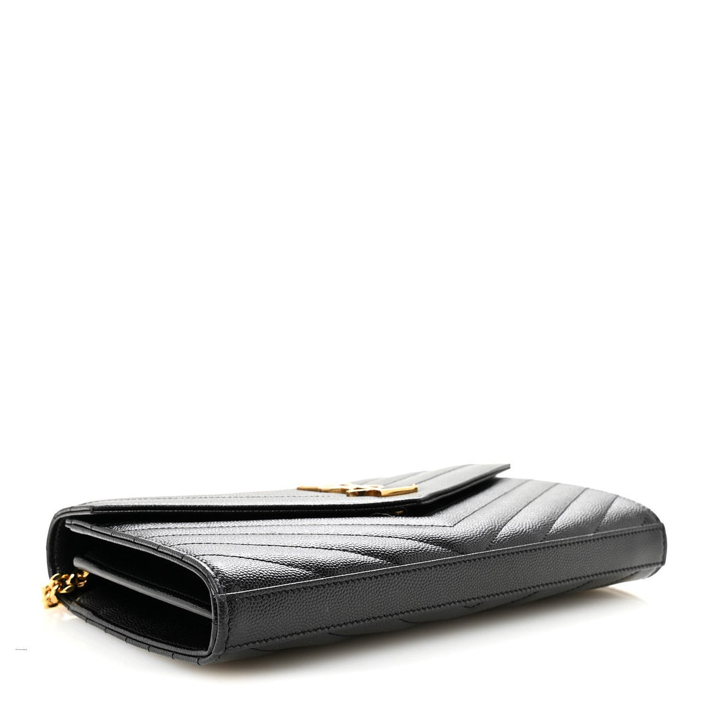 Grain De Poudre Matelasse Chevron Monogram Chain Wallet Black