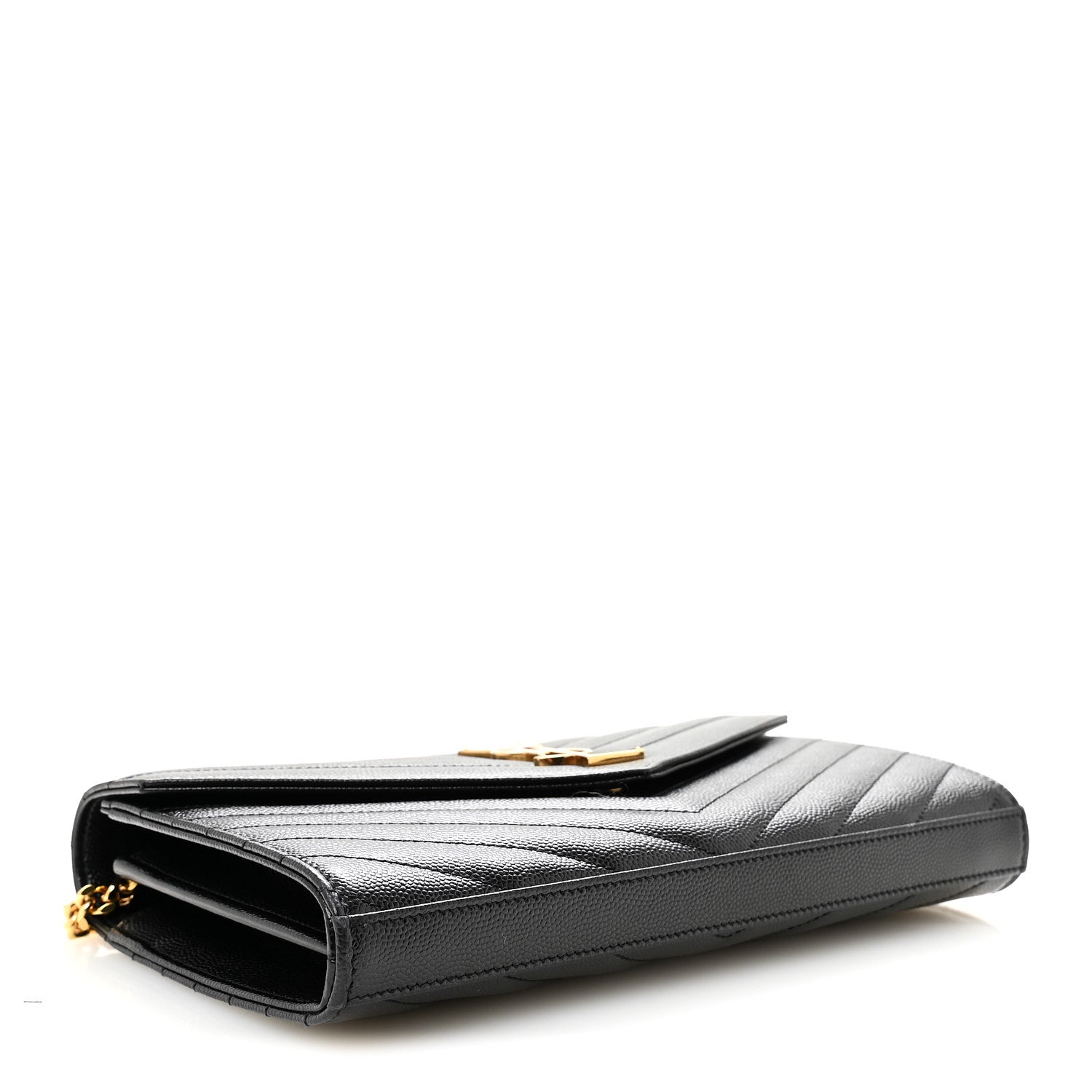 Grain De Poudre Matelasse Chevron Monogram Chain Wallet Black