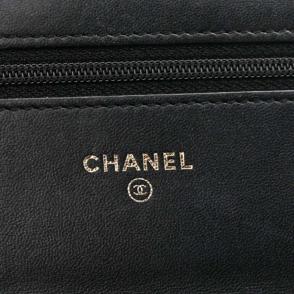 Glazed Calfskin Quilted Boy Wallet On Chain WOC Black
