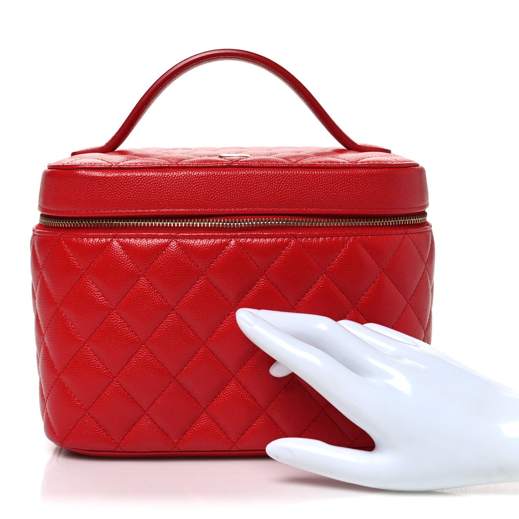Caviar Quilted Large Vanity Pouch Red