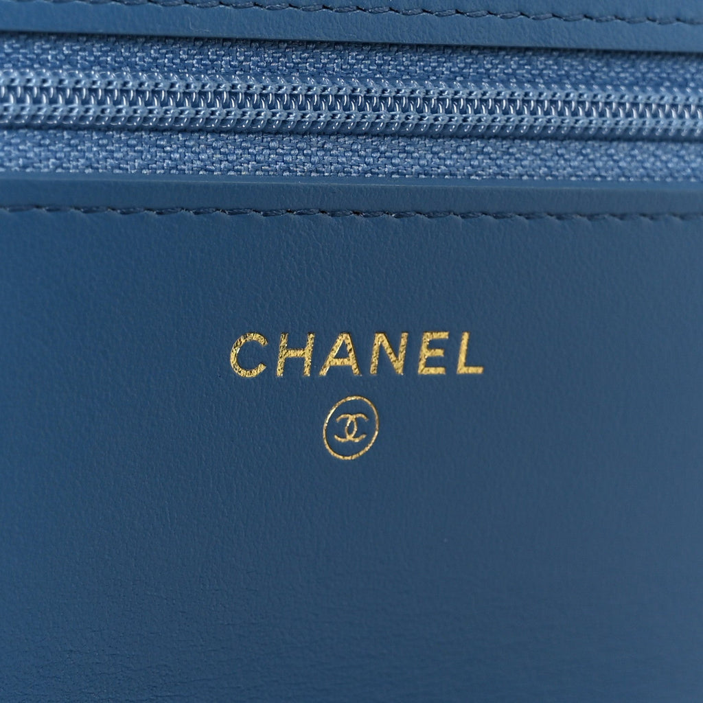 Denim Quilted Chanel 19 Wallet On Chain WOC Blue