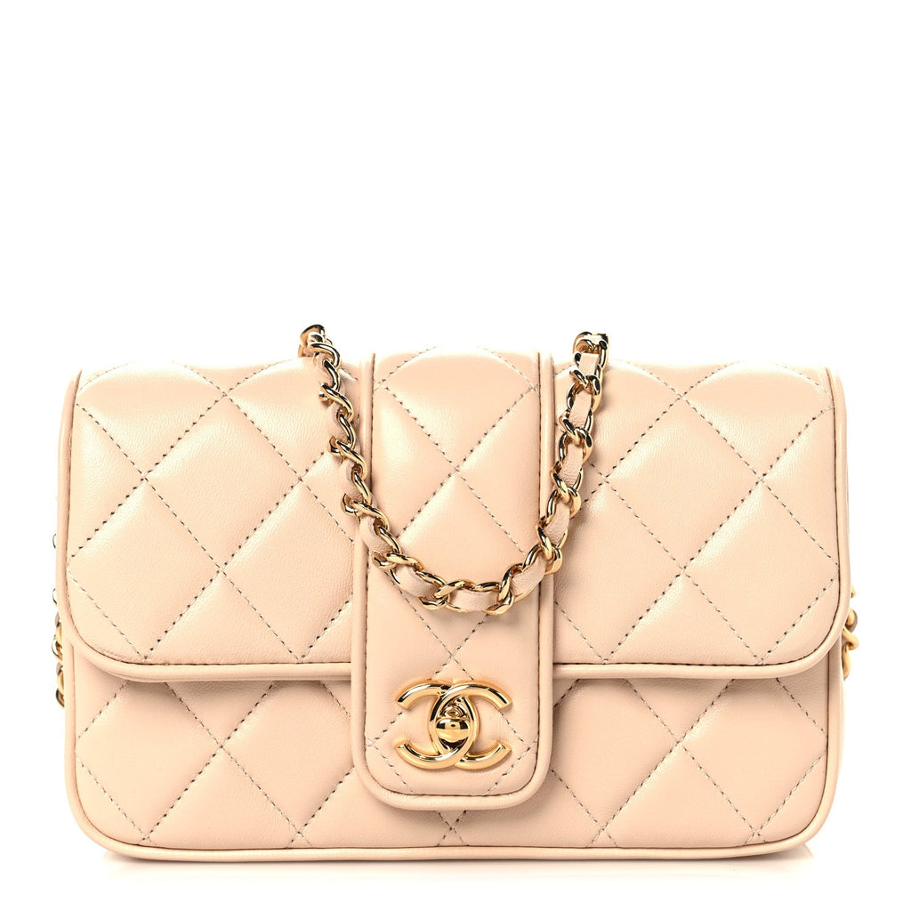 Lambskin Quilted Tab Mini Flap Beige