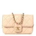 Lambskin Quilted Tab Mini Flap Beige