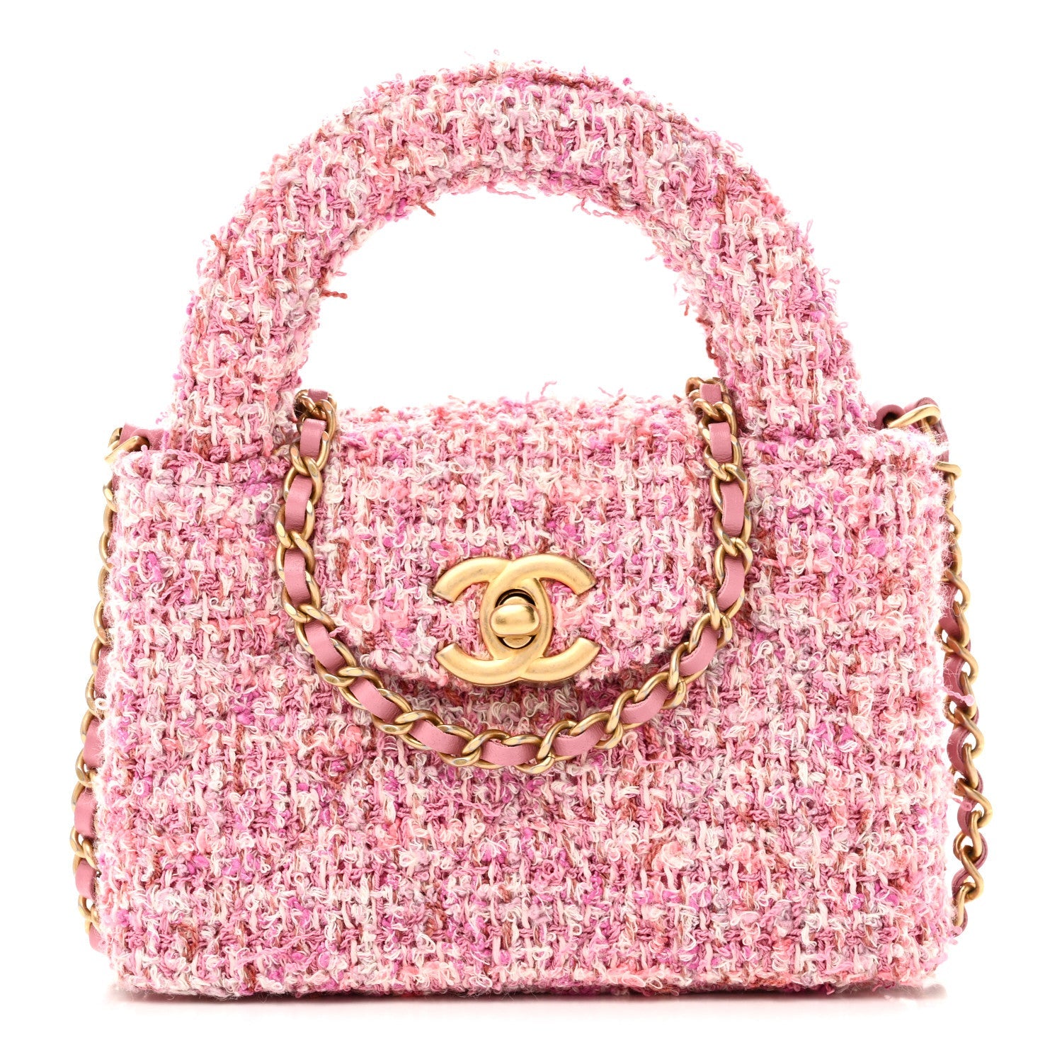 Tweed Quilted Mini Nano Kelly Shopper Pink