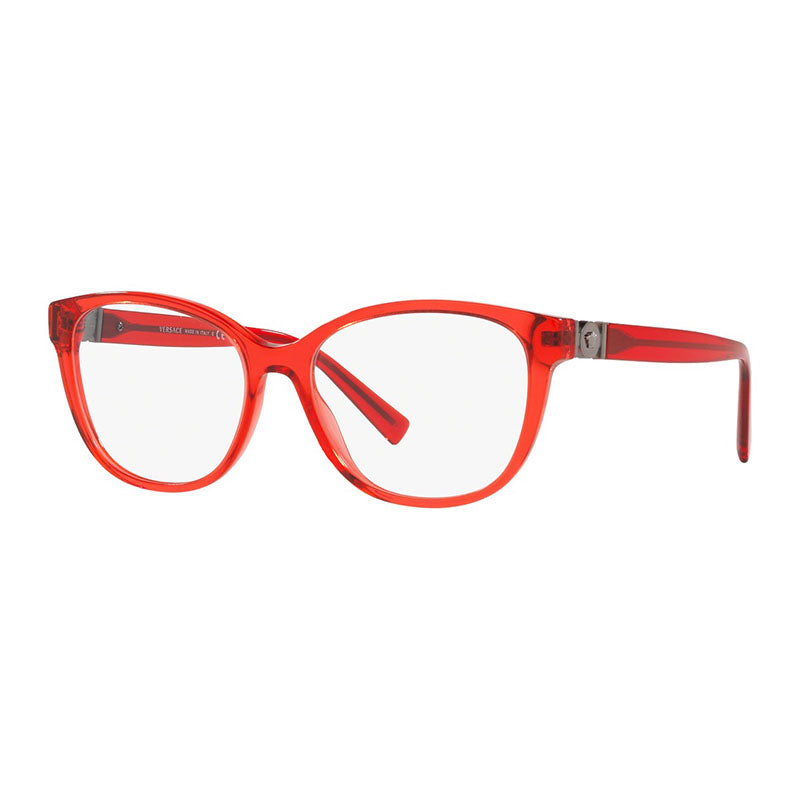 Versace Eyeglasses Cat Eye Full Rim, Transparent Red Frame and Clear Demo Lenses Lens VE32735307