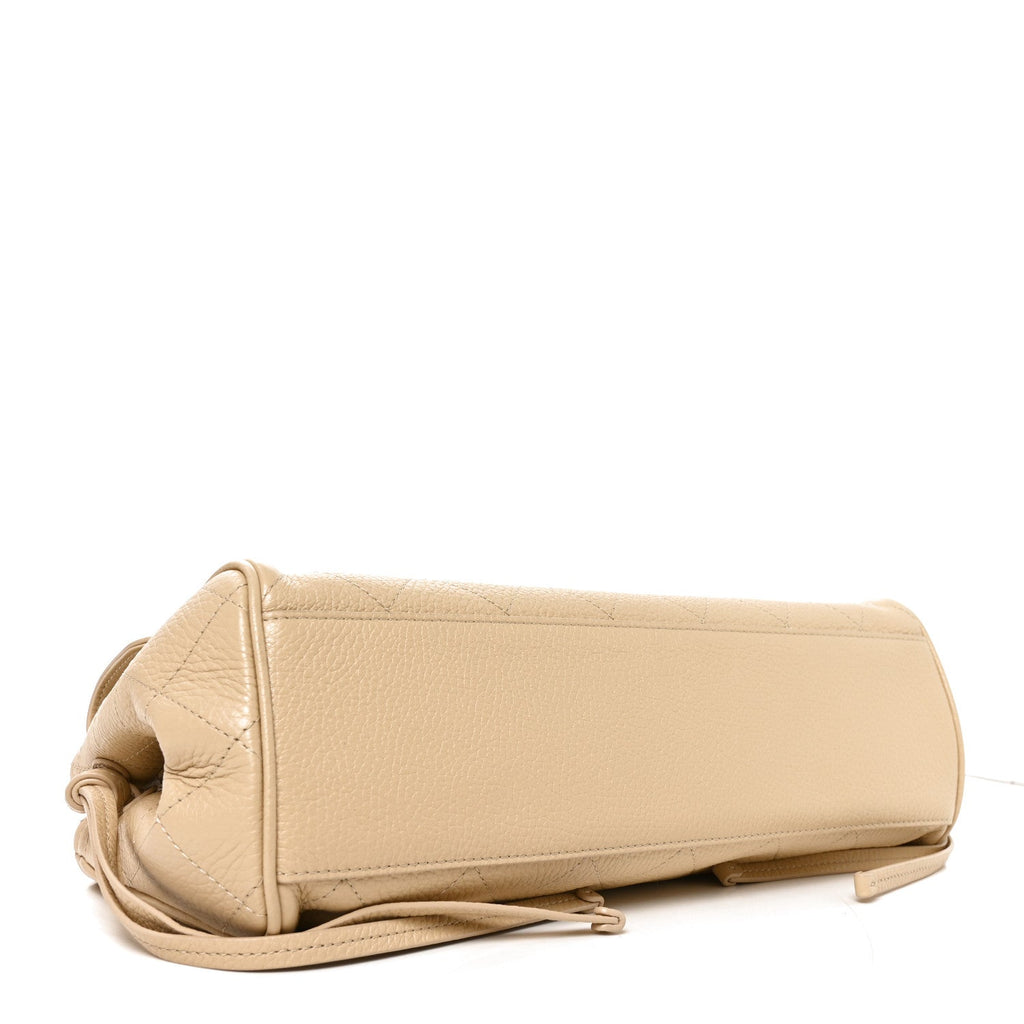 Grained Calfskin Stitched Urban Essentials Small Shopping Bag Beige