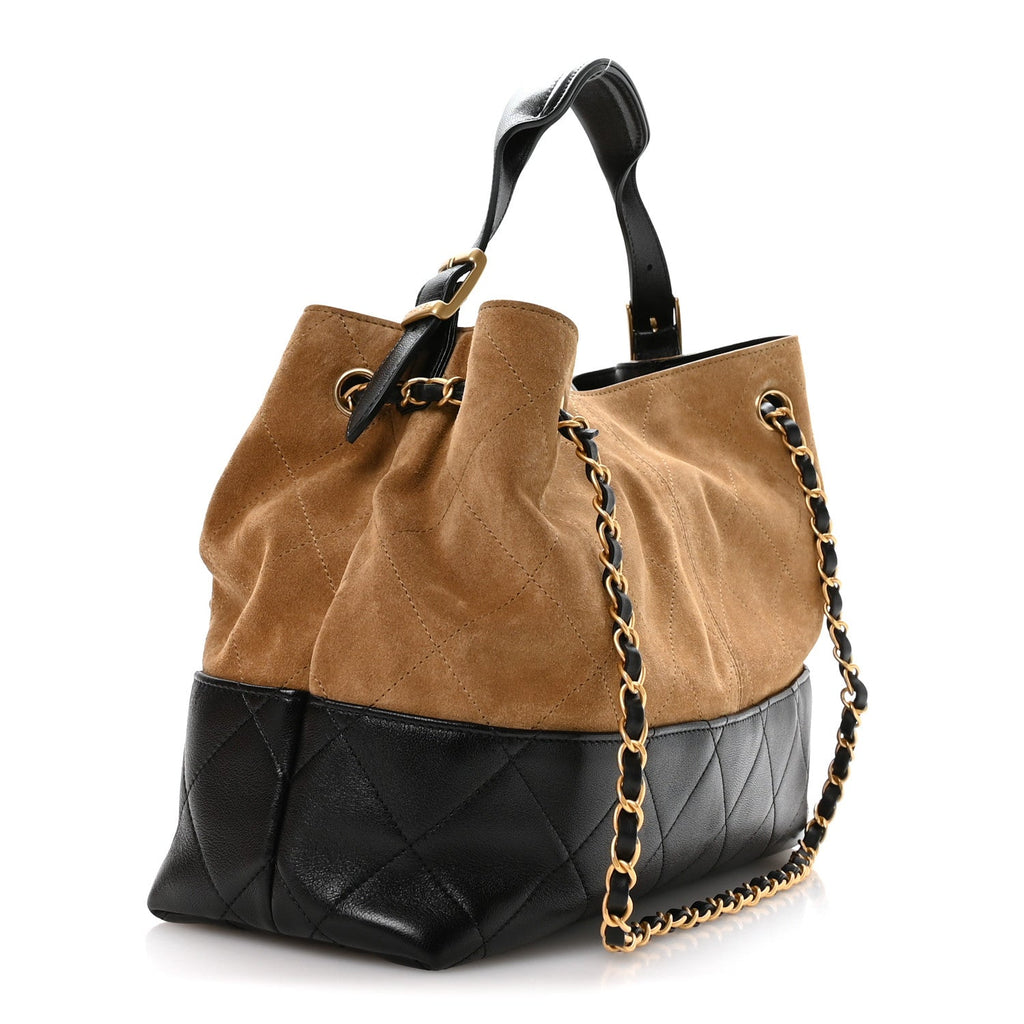 Suede Calfskin Shiny Lambskin Quilted Small Coco Base Shopping Bag Beige Black