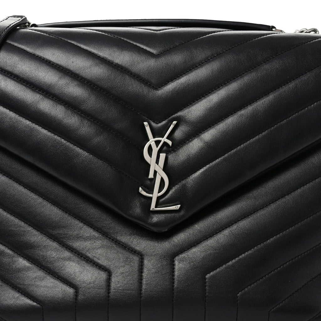 Calfskin Y Quilted Monogram Large Loulou Chain Satchel Black
