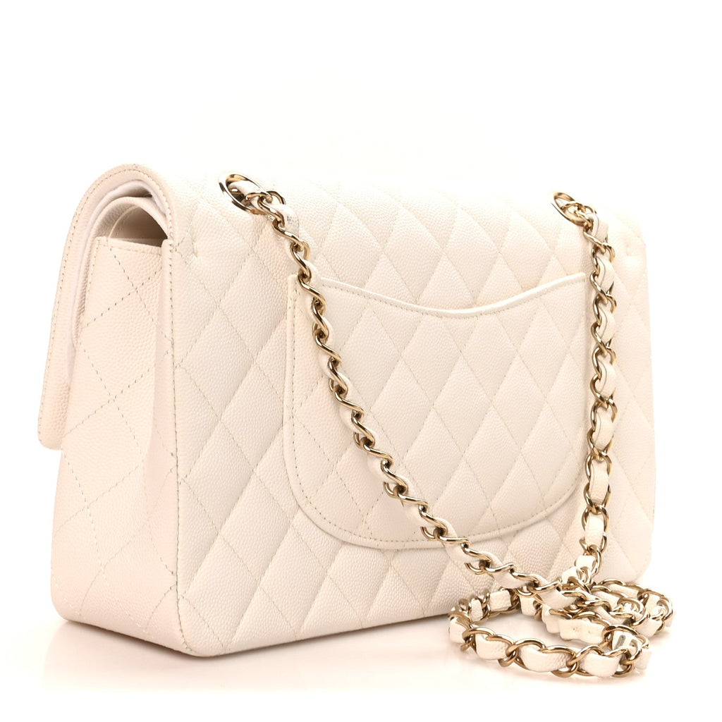 Caviar Quilted Medium Double Flap White