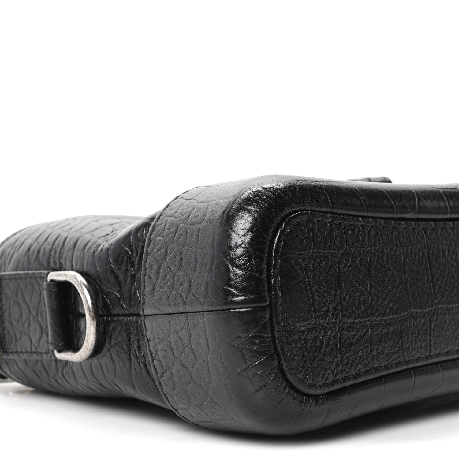 Calfskin Crocodile Embossed Small Gabrielle Cocodile Hobo Black
