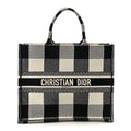 Canvas Embroidered Large Checkered Book Tote Black White