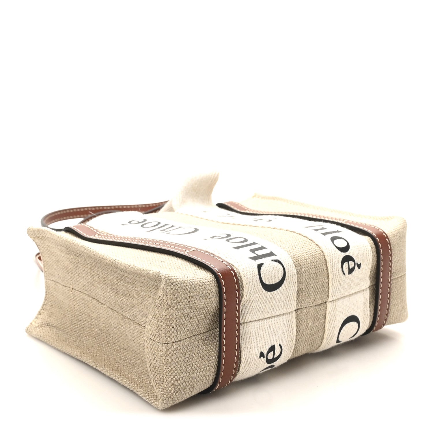 Cotton Calfskin Mini Woody Ribbon Tote With Strap White Brown