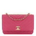 Lambskin Chevron Quilted Trendy CC Wallet On Chain WOC Pink