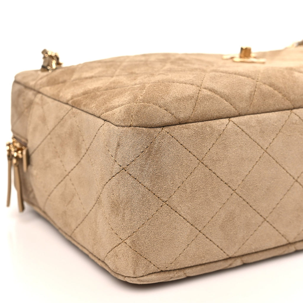 Suede Calfskin Quilted Camerissimo Camera Case Beige