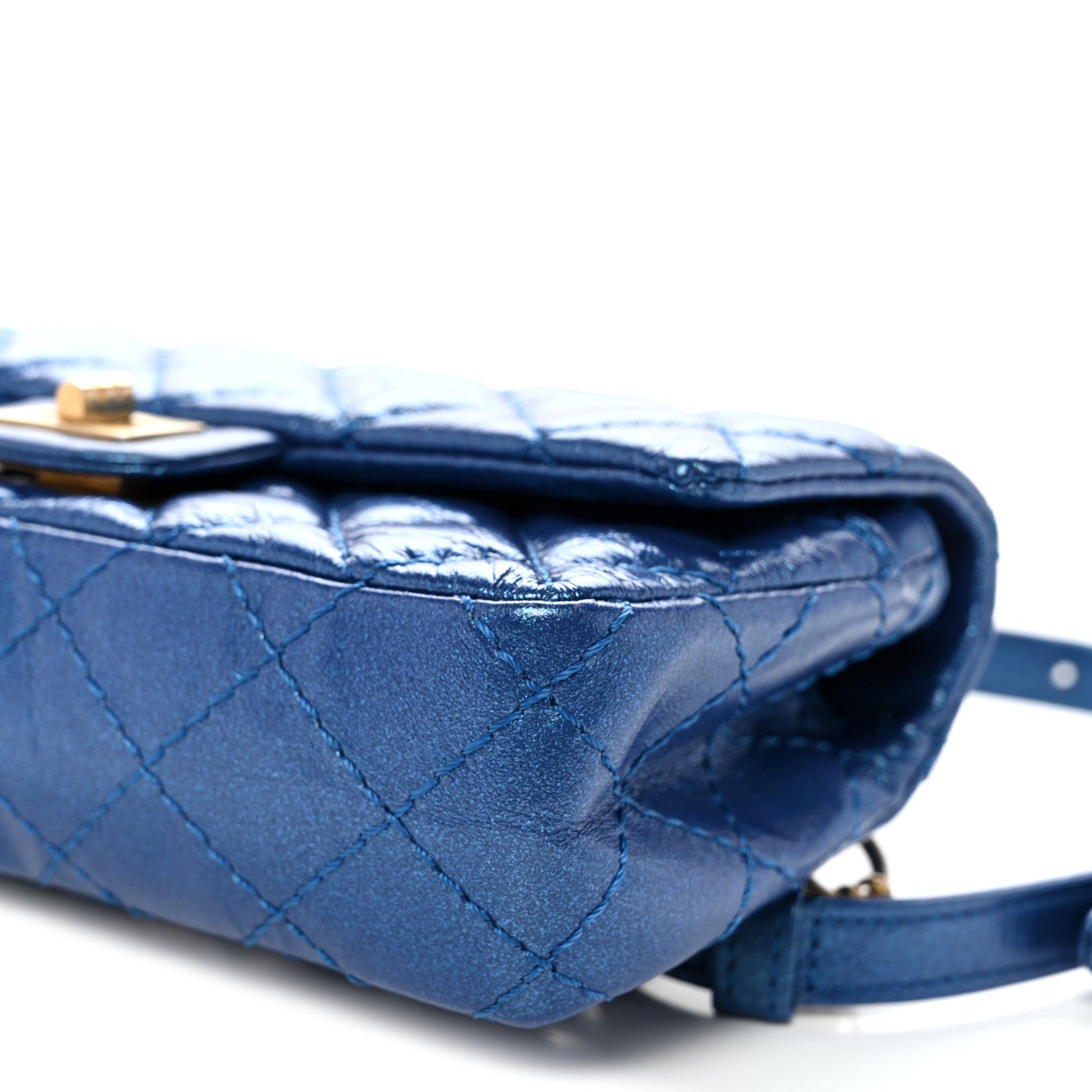 Metallic Aged Calfskin Quilted 2.55 Reissue Flap Belt Bag Clutch Blue