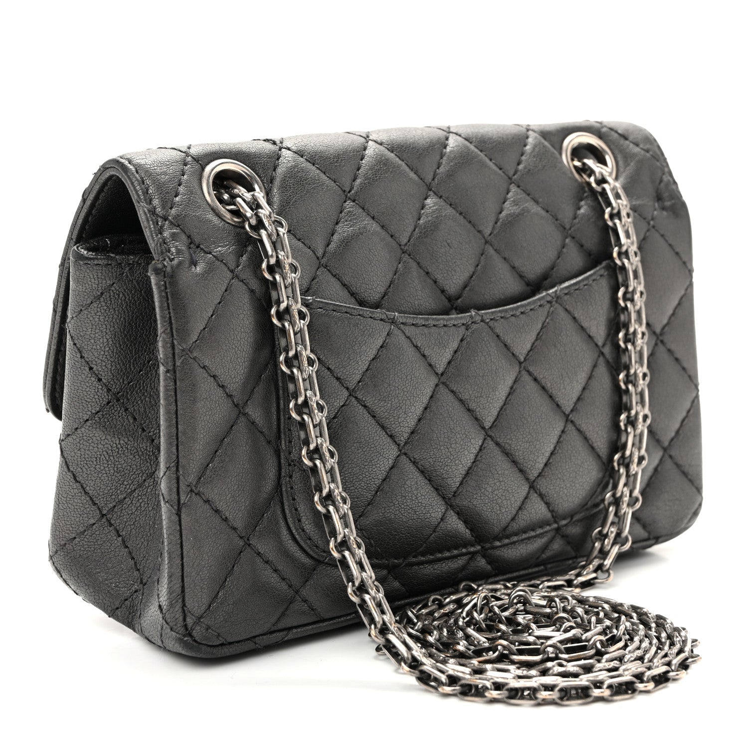 Goatskin Quilted 2.55 Reissue Mini Flap  Dark Silver