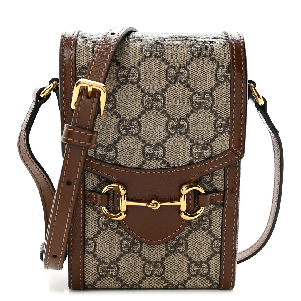 GG Supreme Monogram Mini Horsebit 1955 Crossbody Bag Beige Brown Sugar