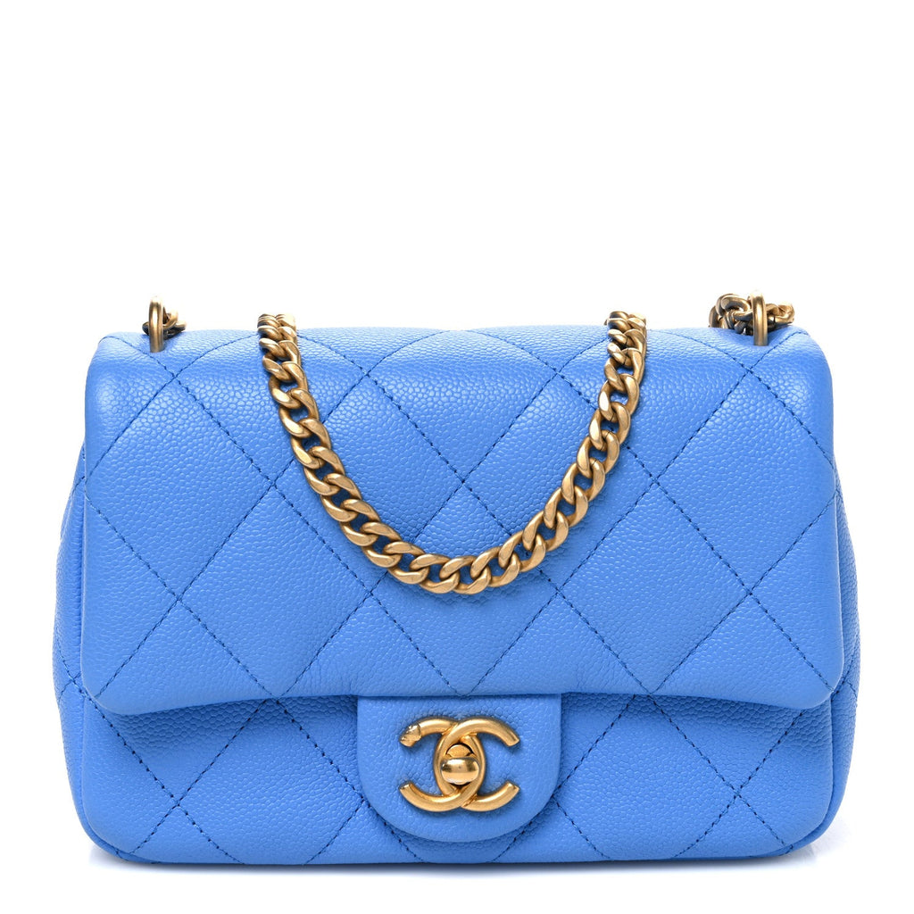 Caviar Quilted Mini Sweetheart Flap Blue