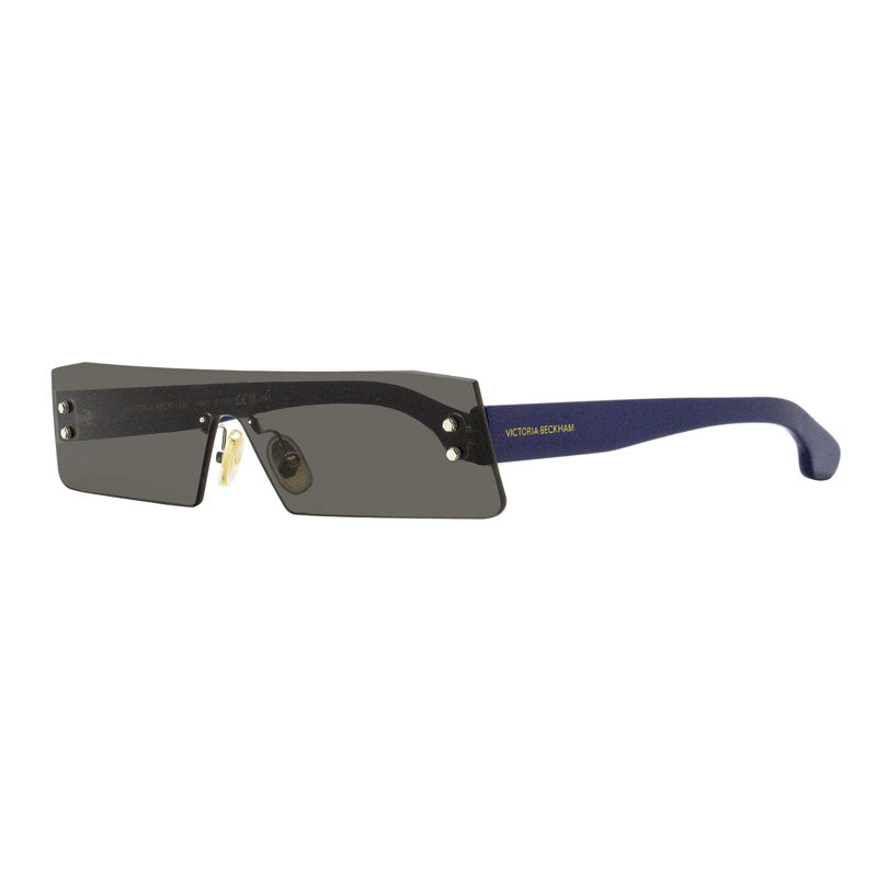 Victoria Beckham Sunglasses Rectangle Rimless, Black Frame and Solid Grey Silver Mirror Lens VB241S001
