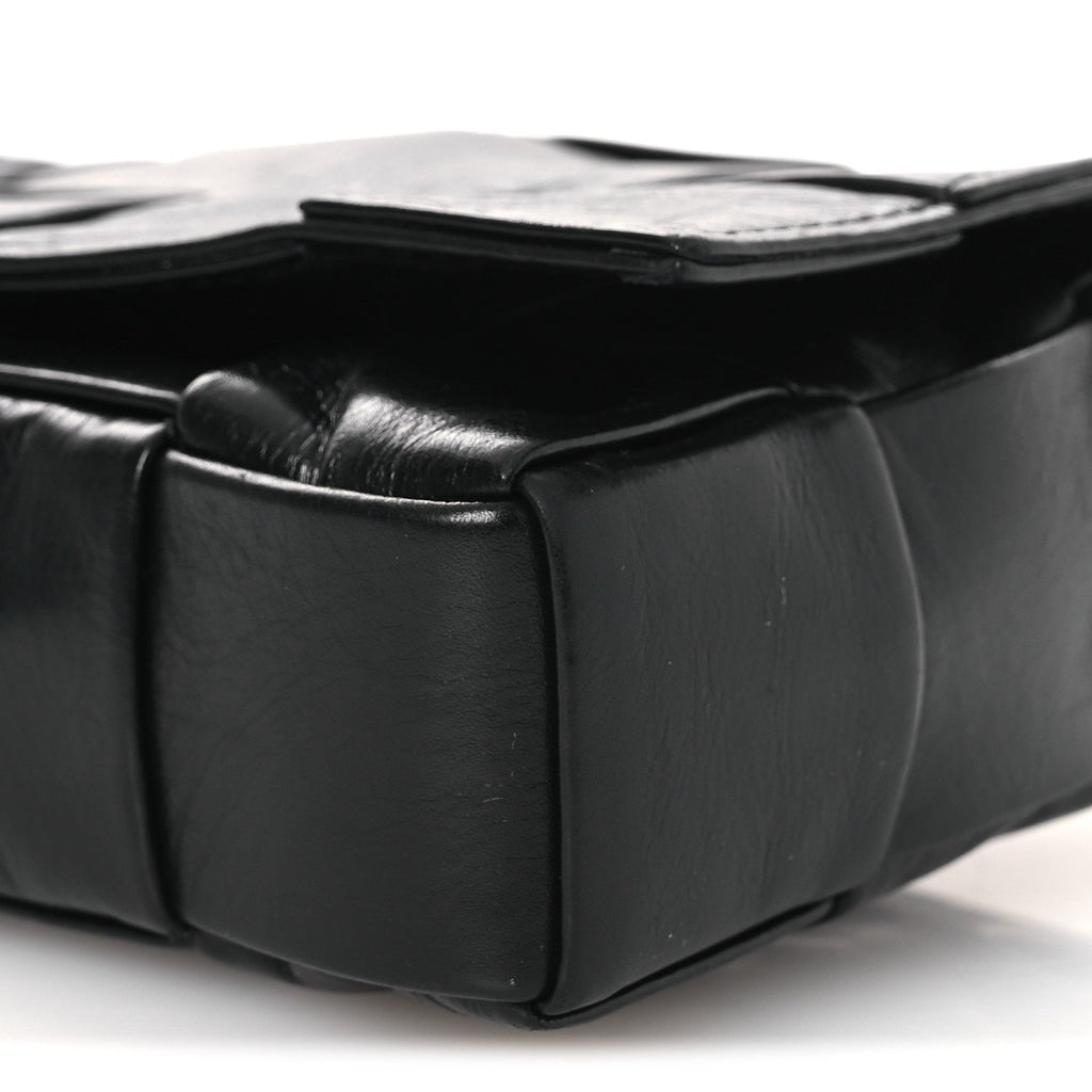 Paper Calfskin Maxi Intrecciato Small Cassette Crossbody Bag Black