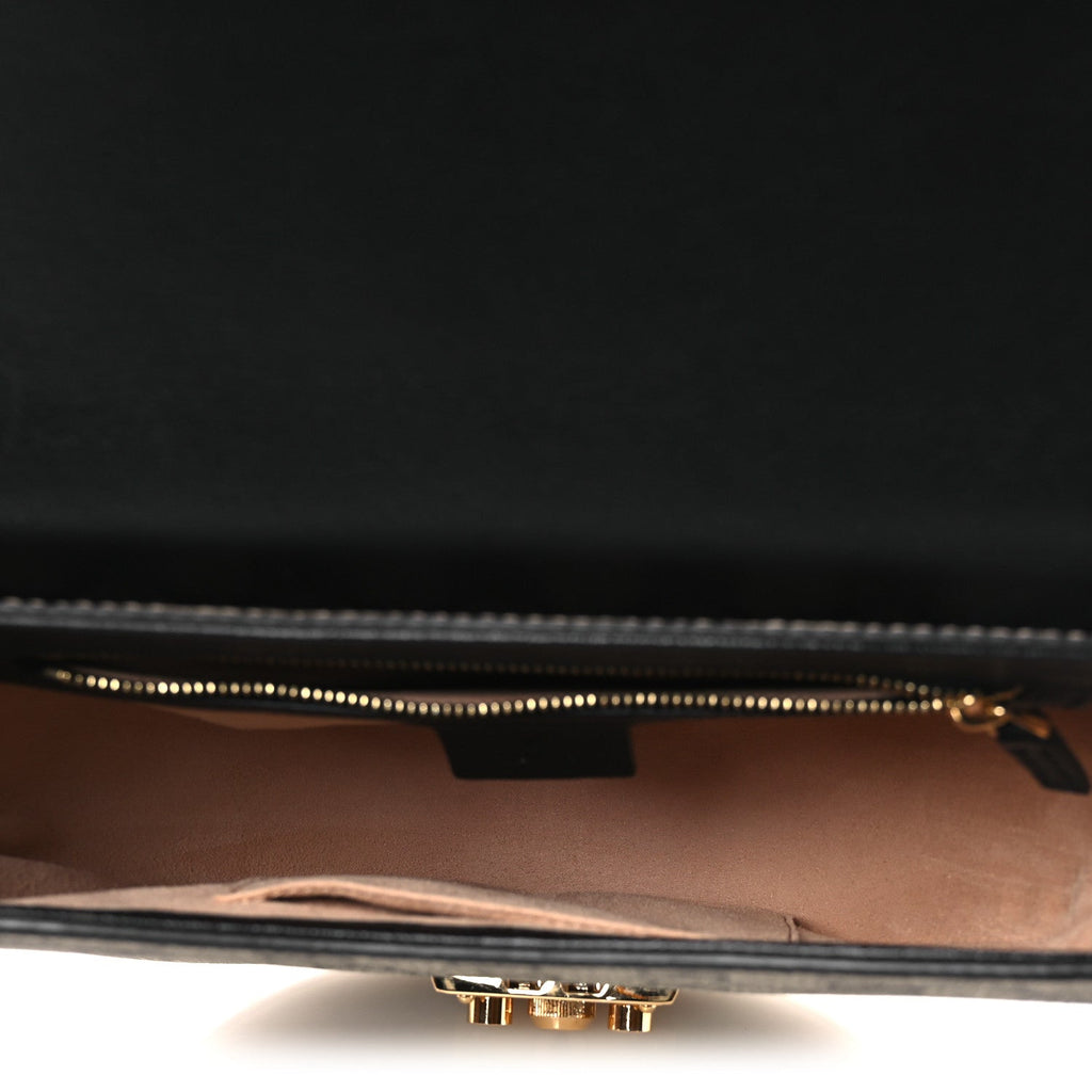 GG Supreme Monogram Calfskin Small Padlock Messenger Shoulder Bag Beige Black Cuir