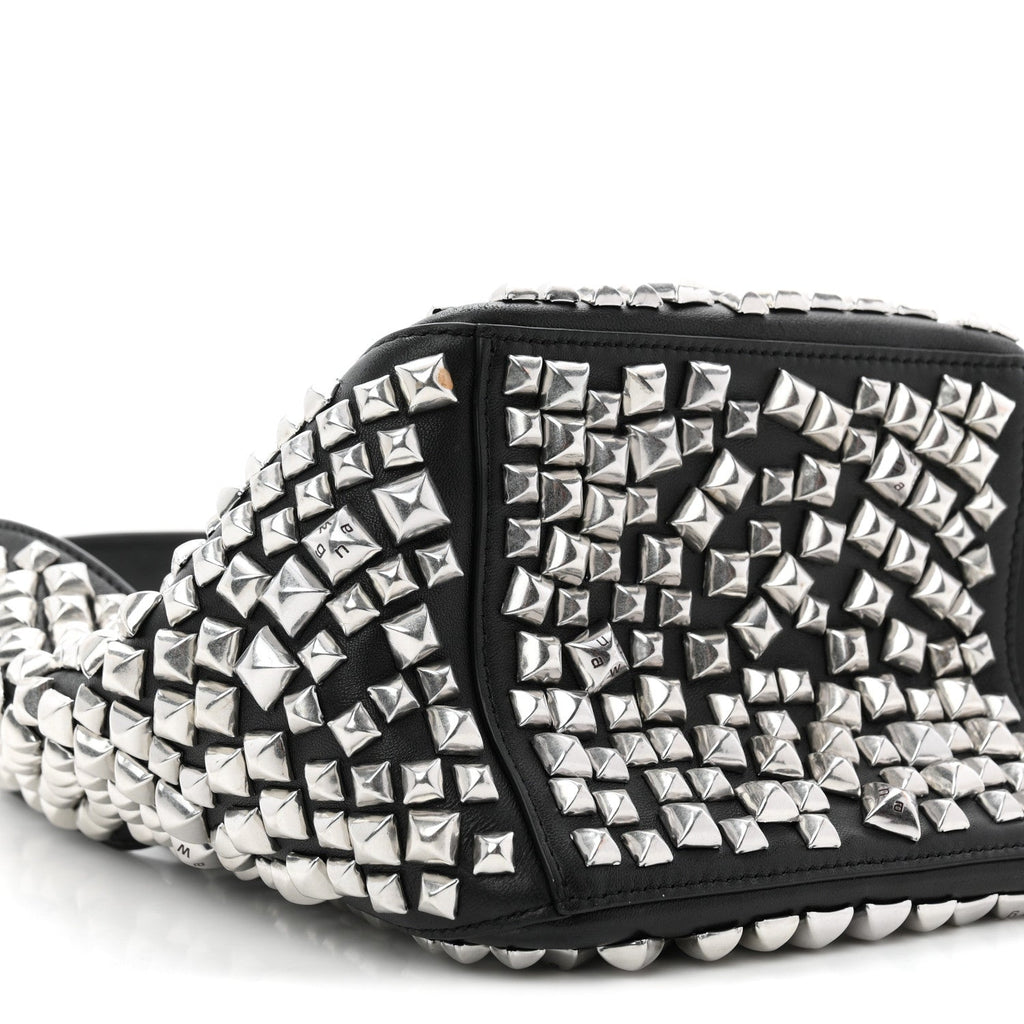 Sheepskin Studded Small Spike Hobo Black