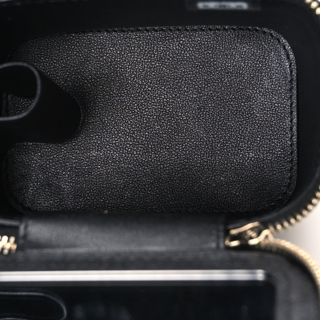 Lambskin Quilted Top Handle Mini Vanity Case With Chain Black