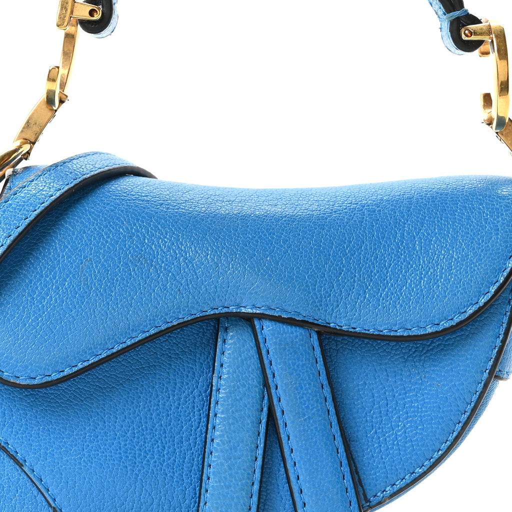 Goatskin Micro Saddle Bag With Strap Blue