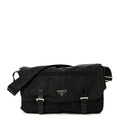 Tessuto Nylon Saffiano Double Buckle Messenger Shoulder Bag Black