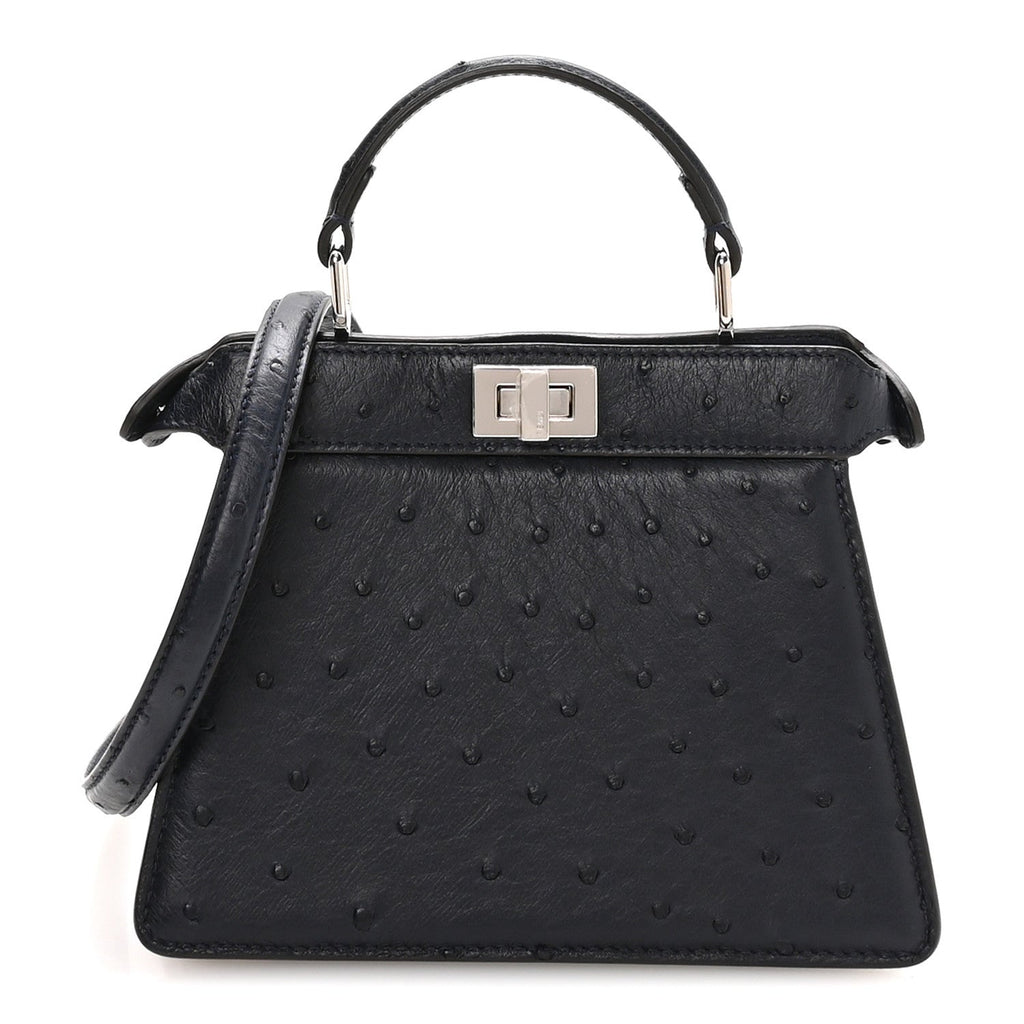 Ostrich Shiny Nappa Petite Peekaboo I SEE U Satchel Dark Blue